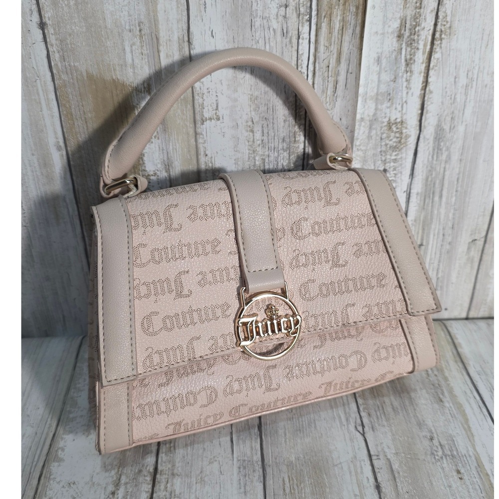 Juicy Couture Blush Pink Logo Print Top Handle Satchel Bag Gold Tone Hardware - Picture 8 of 8